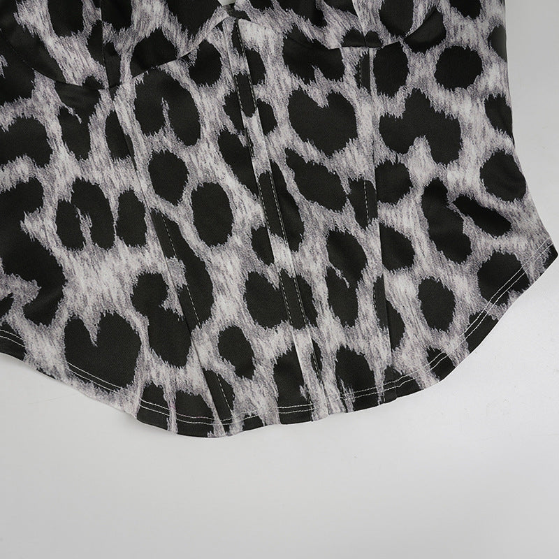 Edgy Grey Leopard Print Bustier Cami Top - Trendy Fall Nights & Holiday Ready
