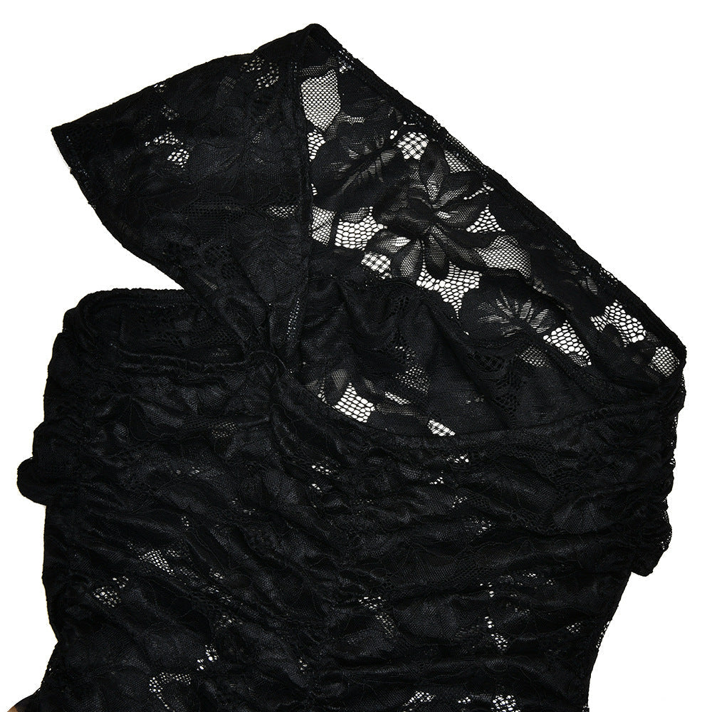 Autumn Glam: Fierce Leopard & Lace One-Shoulder Asymmetrical High-Low Dress