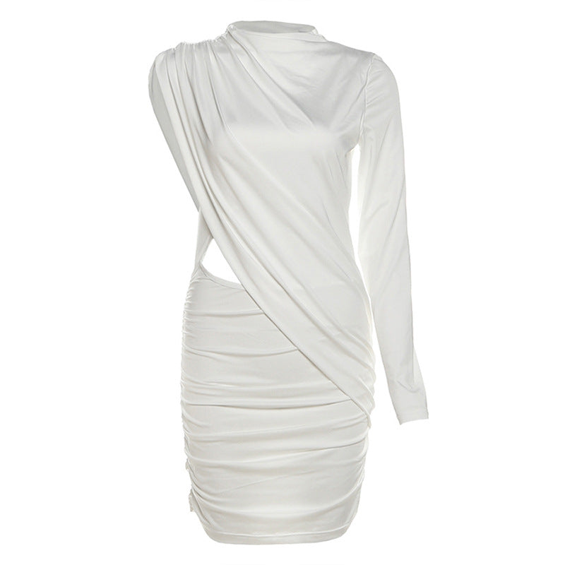 Daring Asymmetric Cutout Ruched Mini Dress - Chic Long Sleeve Bodycon for Fall Parties