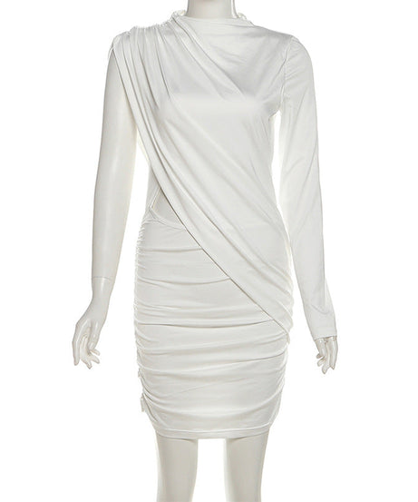 Daring Asymmetric Cutout Ruched Mini Dress - Chic Long Sleeve Bodycon for Fall Parties