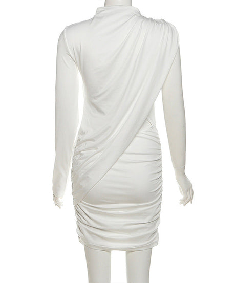 Daring Asymmetric Cutout Ruched Mini Dress - Chic Long Sleeve Bodycon for Fall Parties