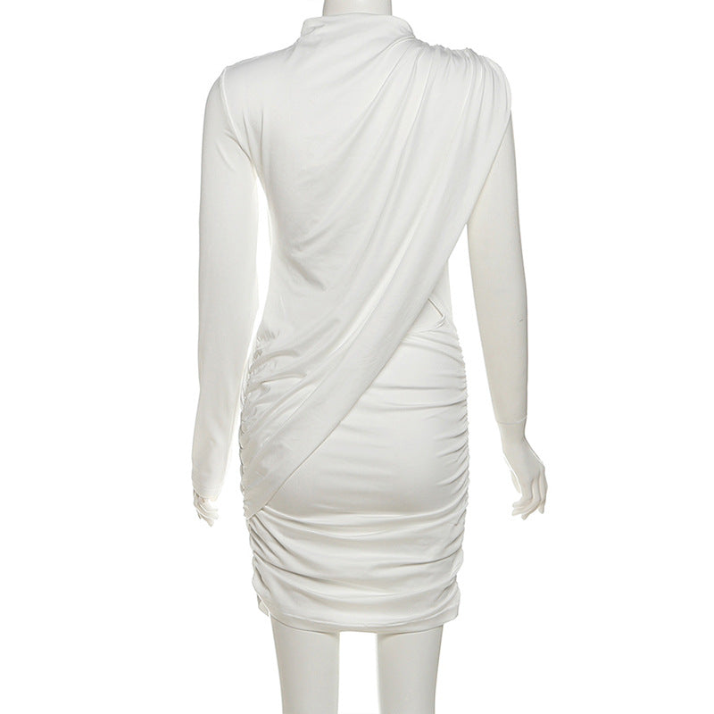 Daring Asymmetric Cutout Ruched Mini Dress - Chic Long Sleeve Bodycon for Fall Parties