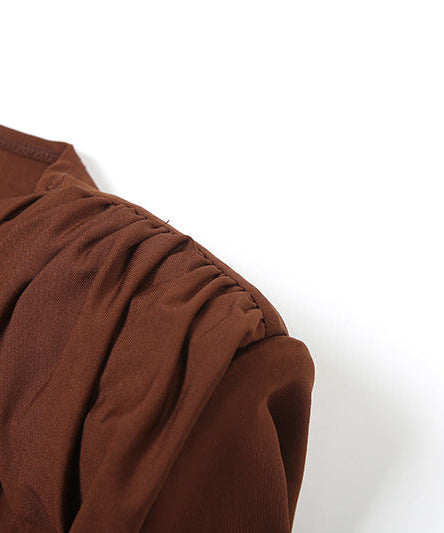 Fall Elegance: Draped Cowl Neck Long Sleeve Top - Rich Chocolate Brown