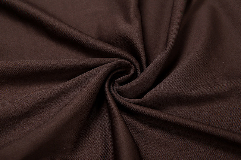 Espresso Elegance: Chic Off-Shoulder Halter Maxi Dress with Asymmetrical Flow – Fall & Holiday Ready