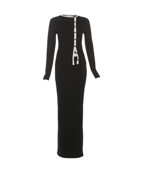 Effortless Fall Elegance: Ribbed Knit Long Sleeve Top & Maxi Skirt Co-ord Set