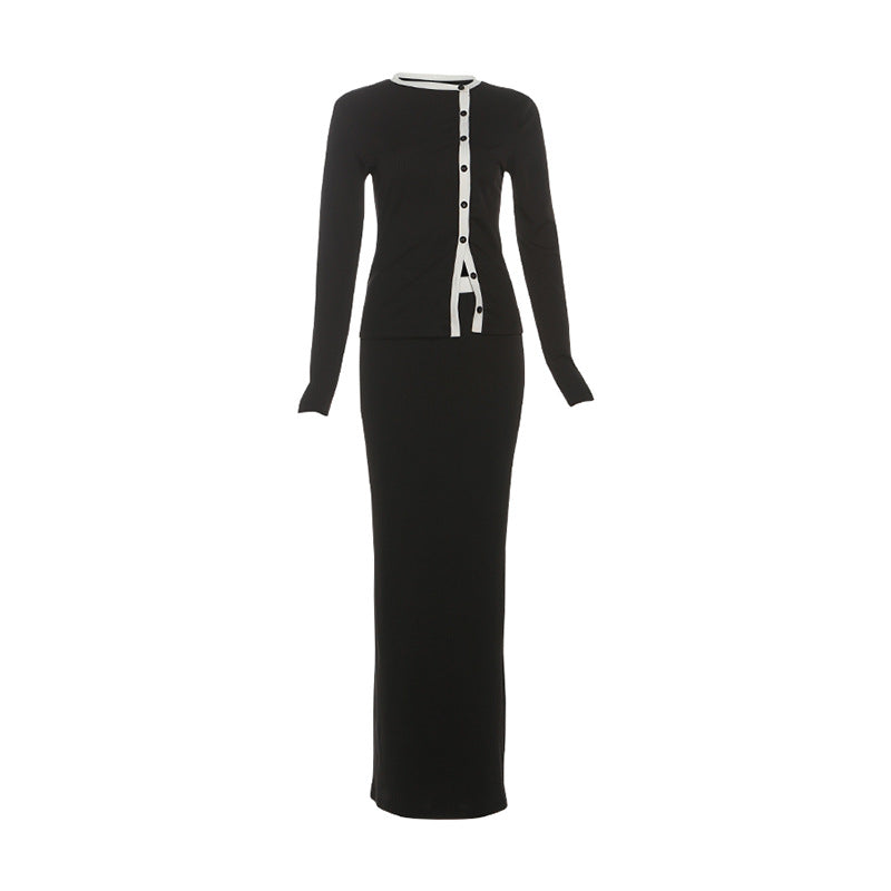 Effortless Fall Elegance: Ribbed Knit Long Sleeve Top & Maxi Skirt Co-ord Set