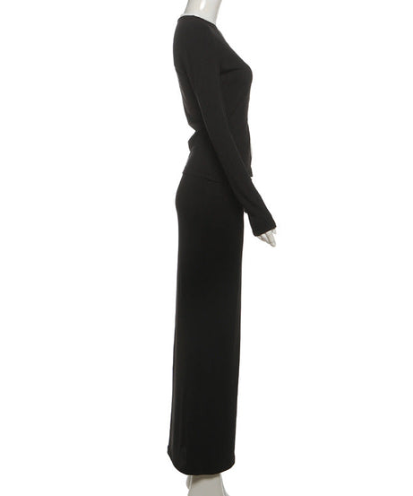 Effortless Fall Elegance: Ribbed Knit Long Sleeve Top & Maxi Skirt Co-ord Set
