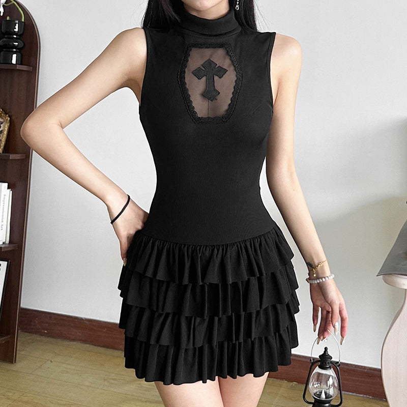 Crimson Coffin Cross Ruffle Mini Dress - Your Bold Halloween & Fall Party Statement