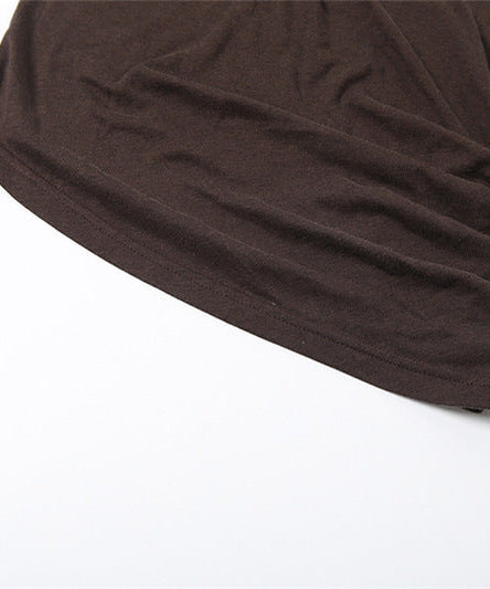 Espresso Elegance: Chic One-Shoulder Cutout Long Sleeve Top with Beaded Detail for Fall