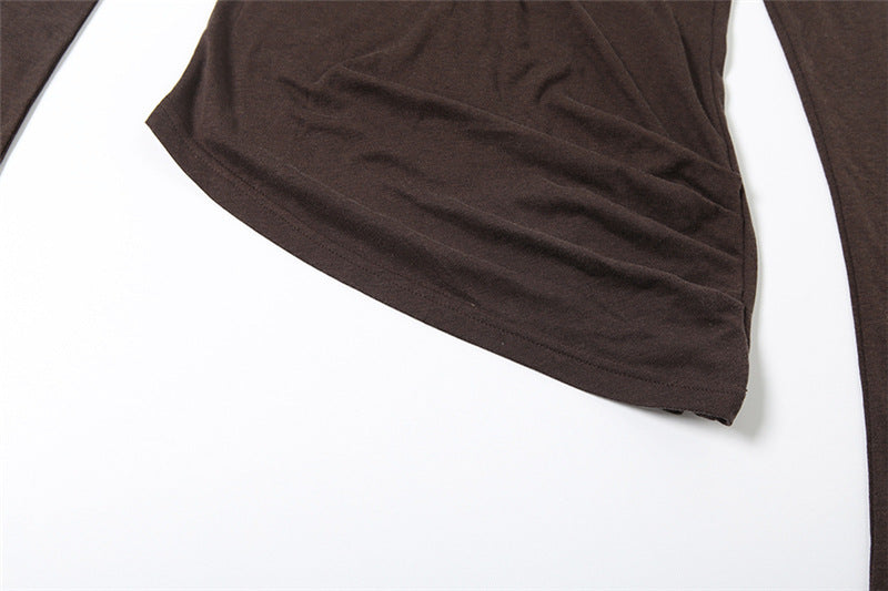 Espresso Elegance: Chic One-Shoulder Cutout Long Sleeve Top with Beaded Detail for Fall