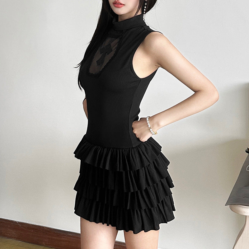 Crimson Coffin Cross Ruffle Mini Dress - Your Bold Halloween & Fall Party Statement