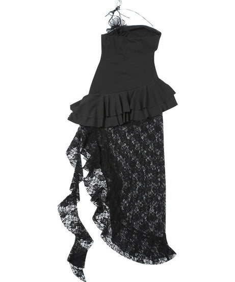 Sultry Asymmetric Black Lace Maxi Dress - One-Shoulder Ruffle Elegance for Fall & Holiday Parties