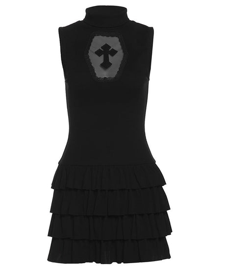 Crimson Coffin Cross Ruffle Mini Dress - Your Bold Halloween & Fall Party Statement