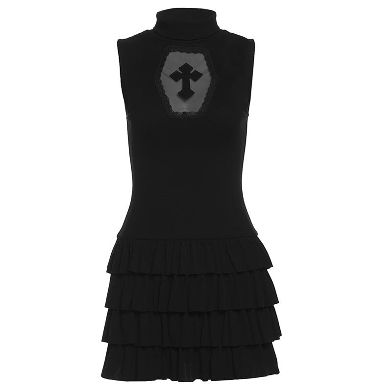 Crimson Coffin Cross Ruffle Mini Dress - Your Bold Halloween & Fall Party Statement