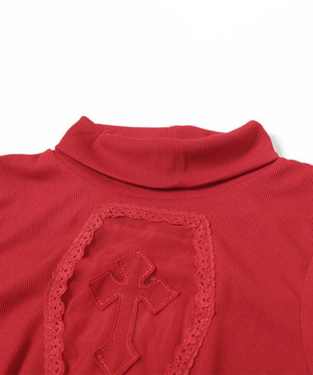 Crimson Coffin Cross Ruffle Mini Dress - Your Bold Halloween & Fall Party Statement