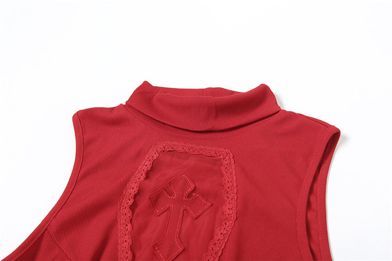 Crimson Coffin Cross Ruffle Mini Dress - Your Bold Halloween & Fall Party Statement