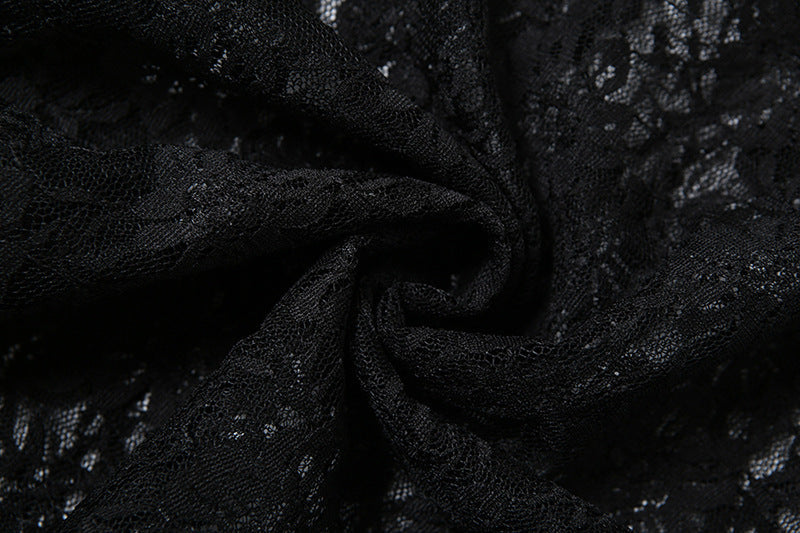 Sultry Asymmetric Black Lace Maxi Dress - One-Shoulder Ruffle Elegance for Fall & Holiday Parties