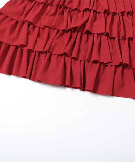 Crimson Coffin Cross Ruffle Mini Dress - Your Bold Halloween & Fall Party Statement