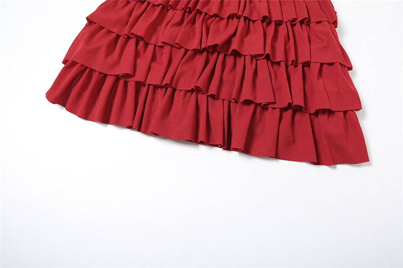 Crimson Coffin Cross Ruffle Mini Dress - Your Bold Halloween & Fall Party Statement