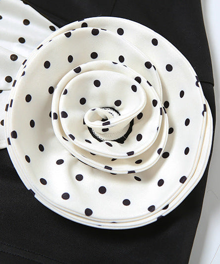 Showstopping Black Polka Dot Rose Strapless Mini Dress - Your Go-To for Fall Parties & Glam Nights