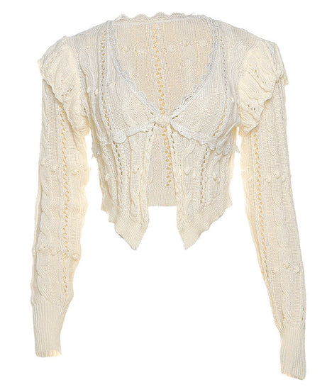 Cozy Chic Pointelle Knit Cropped Cardigan - Delicate V-Neck Shrug for Fall Layering