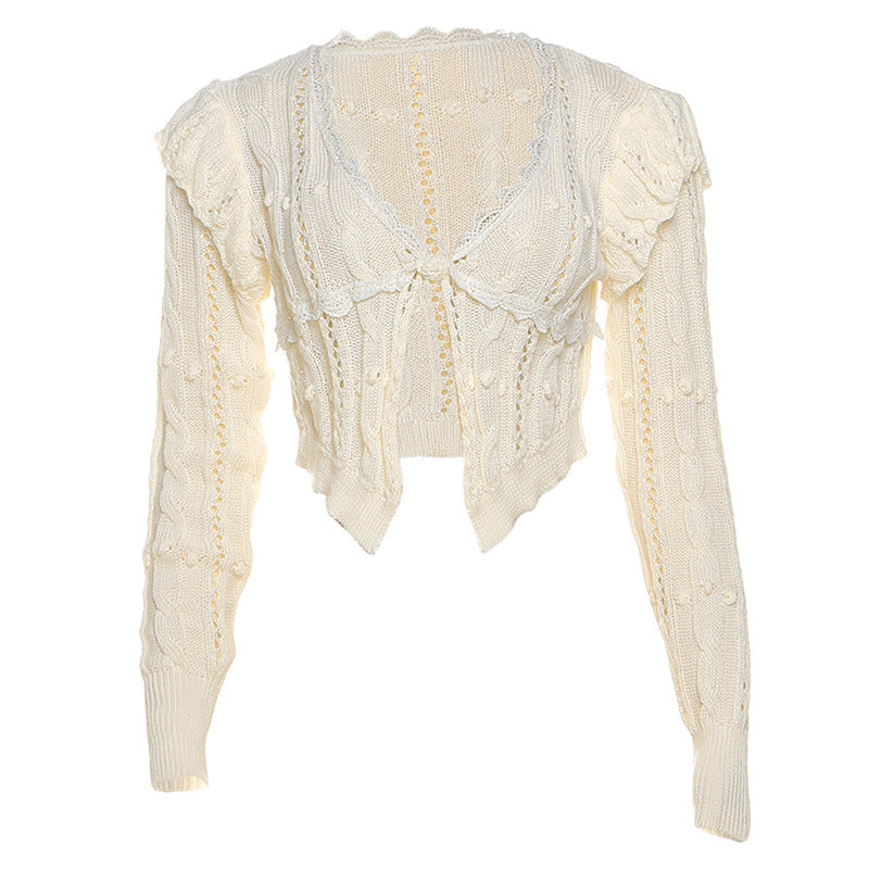 Cozy Chic Pointelle Knit Cropped Cardigan - Delicate V-Neck Shrug for Fall Layering