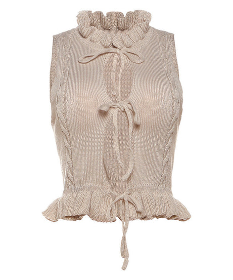 Cozy Chic Ruffle Tie-Front Knit Sweater Vest - Autumn Layering Top for Women