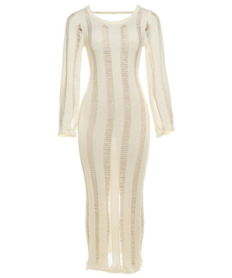 Sleek & Chic Fall Nights: Women's Backless Knit Hollow Out Maxi Dress