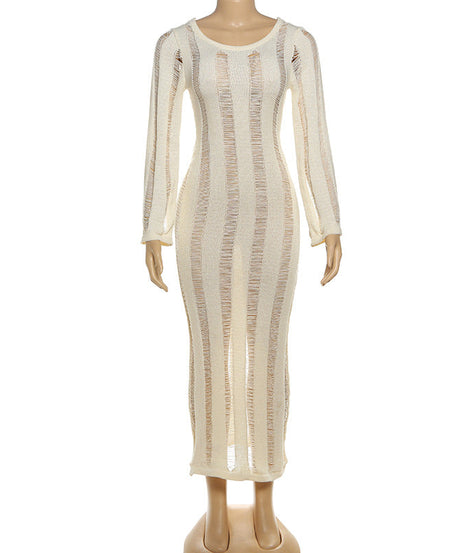 Sleek & Chic Fall Nights: Women's Backless Knit Hollow Out Maxi Dress