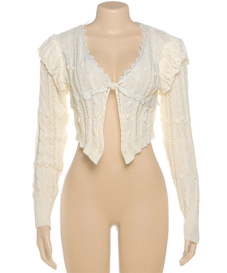 Cozy Chic Pointelle Knit Cropped Cardigan - Delicate V-Neck Shrug for Fall Layering