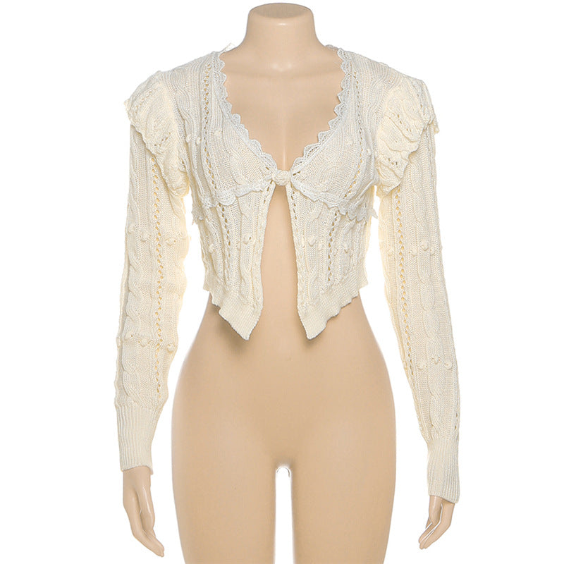 Cozy Chic Pointelle Knit Cropped Cardigan - Delicate V-Neck Shrug for Fall Layering