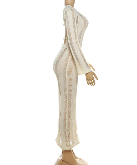 Sleek & Chic Fall Nights: Women's Backless Knit Hollow Out Maxi Dress