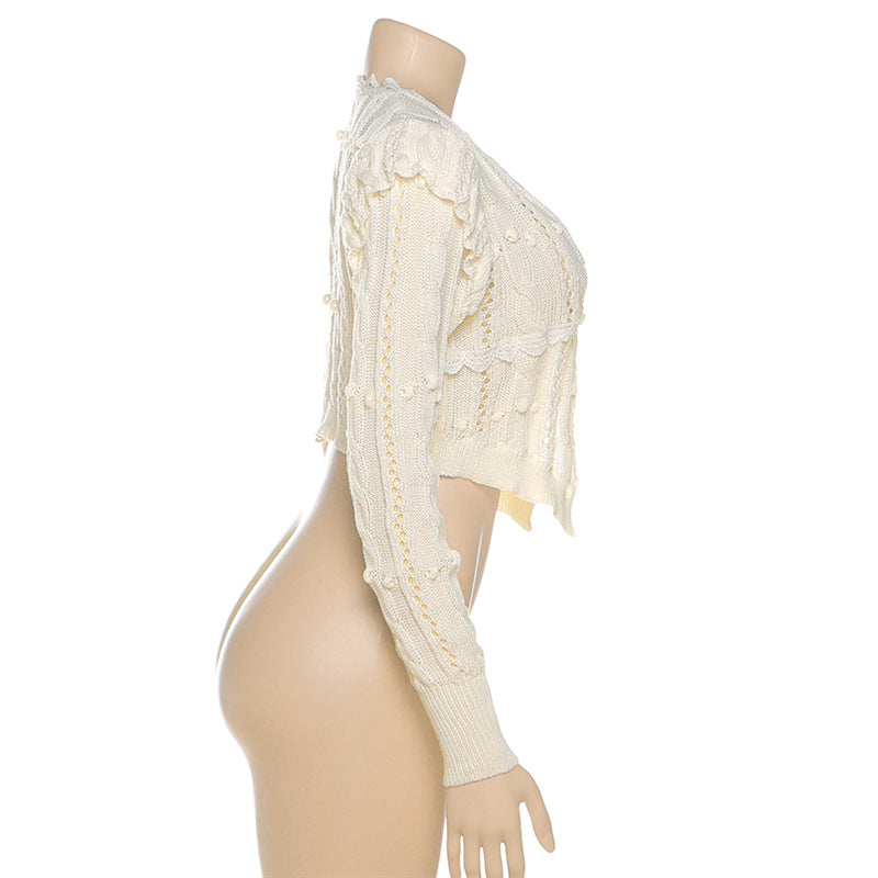 Cozy Chic Pointelle Knit Cropped Cardigan - Delicate V-Neck Shrug for Fall Layering