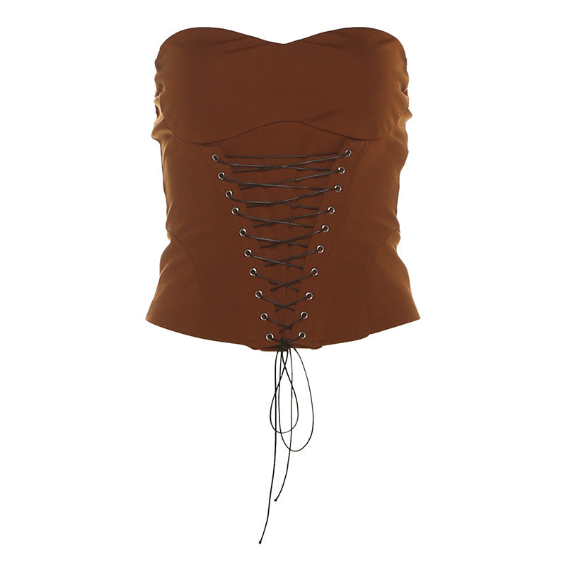 Fall Glam: Black Sweetheart Lace-Up Corset Top - Trendy Strapless Bustier for Nights Out