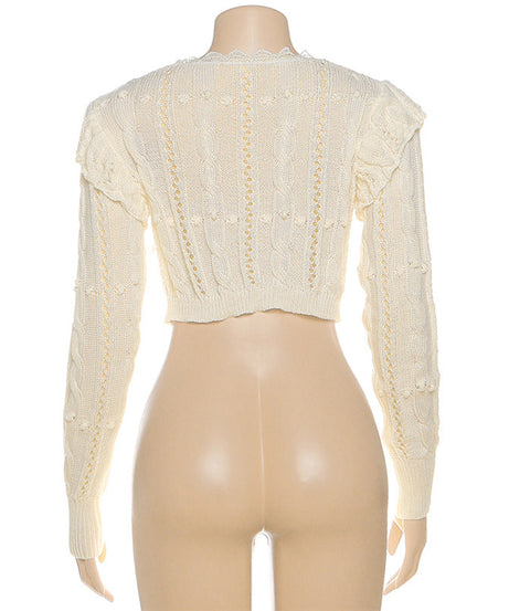 Cozy Chic Pointelle Knit Cropped Cardigan - Delicate V-Neck Shrug for Fall Layering