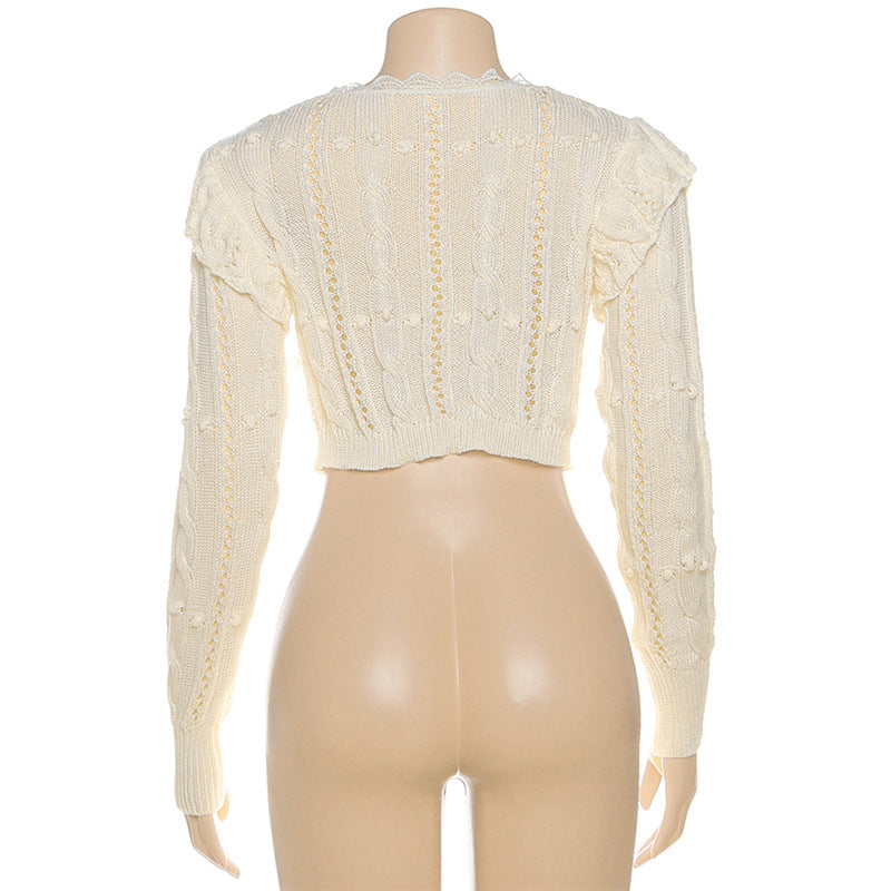 Cozy Chic Pointelle Knit Cropped Cardigan - Delicate V-Neck Shrug for Fall Layering