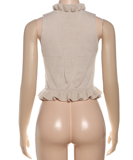 Cozy Chic Ruffle Tie-Front Knit Sweater Vest - Autumn Layering Top for Women