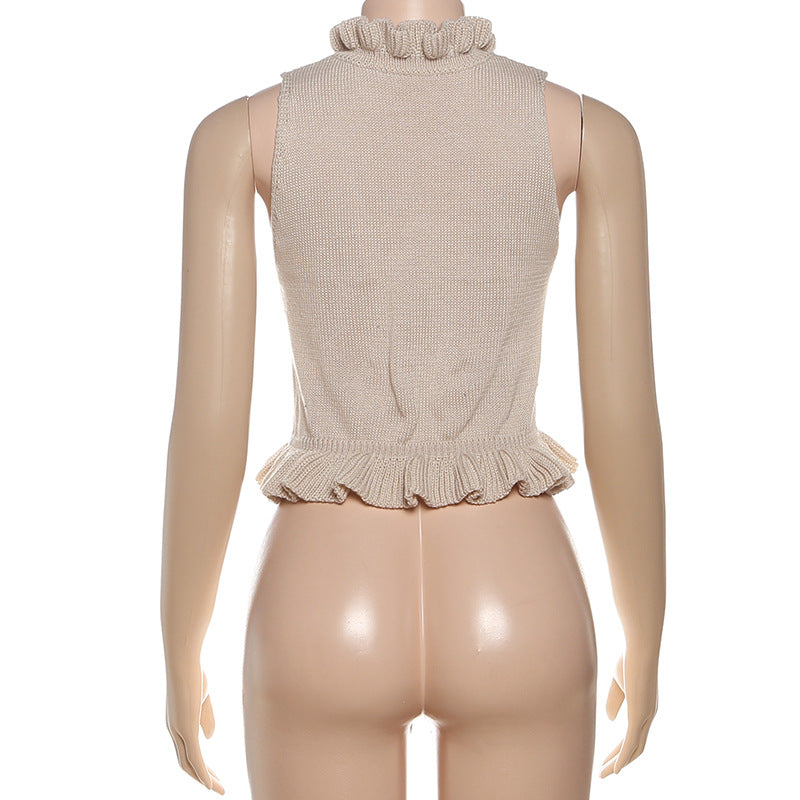 Cozy Chic Ruffle Tie-Front Knit Sweater Vest - Autumn Layering Top for Women