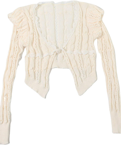 Cozy Chic Pointelle Knit Cropped Cardigan - Delicate V-Neck Shrug for Fall Layering
