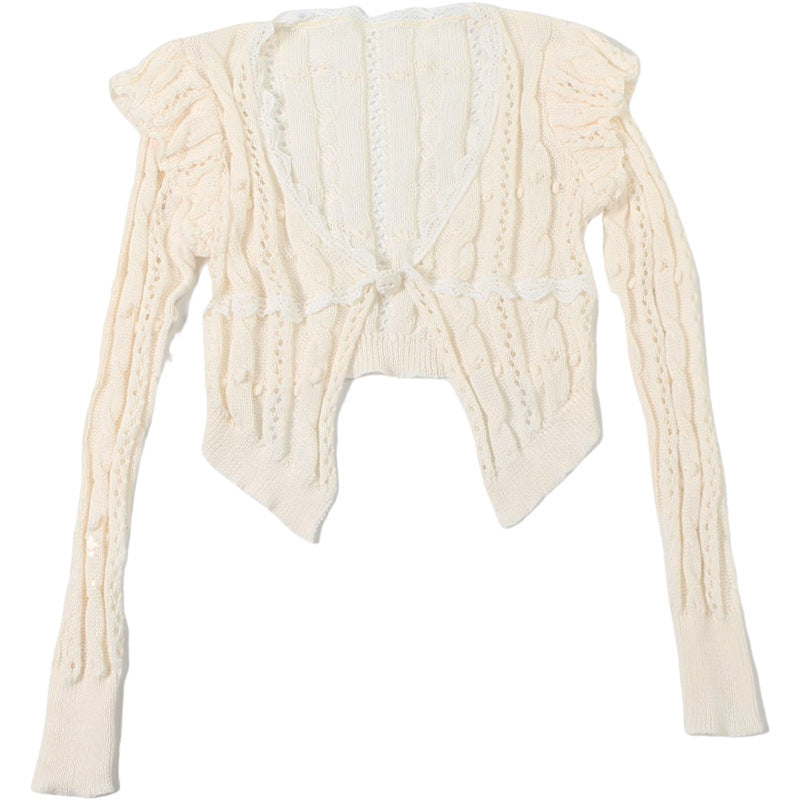 Cozy Chic Pointelle Knit Cropped Cardigan - Delicate V-Neck Shrug for Fall Layering