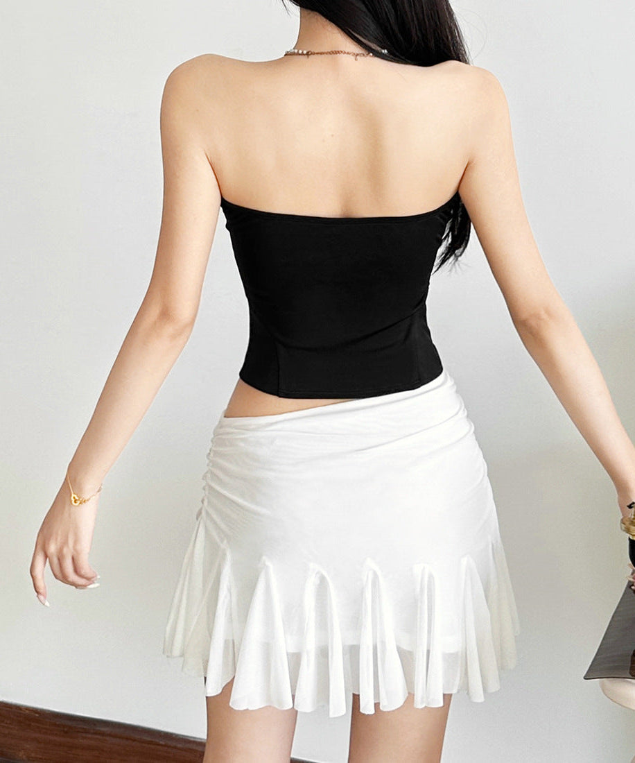 Fall Glam: Black Sweetheart Lace-Up Corset Top - Trendy Strapless Bustier for Nights Out