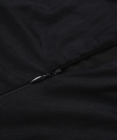 Fierce Black Mesh Panel Jumpsuit: High Neck Bodycon for Halloween & Fall Nights Out