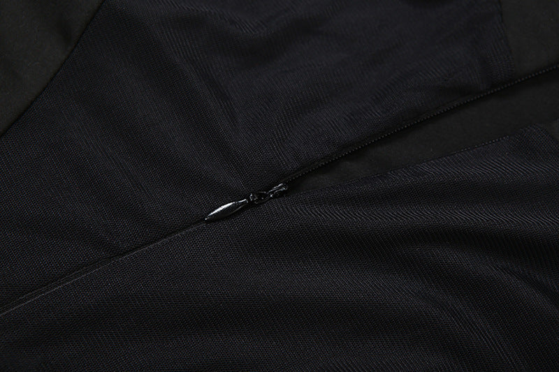 Fierce Black Mesh Panel Jumpsuit: High Neck Bodycon for Halloween & Fall Nights Out