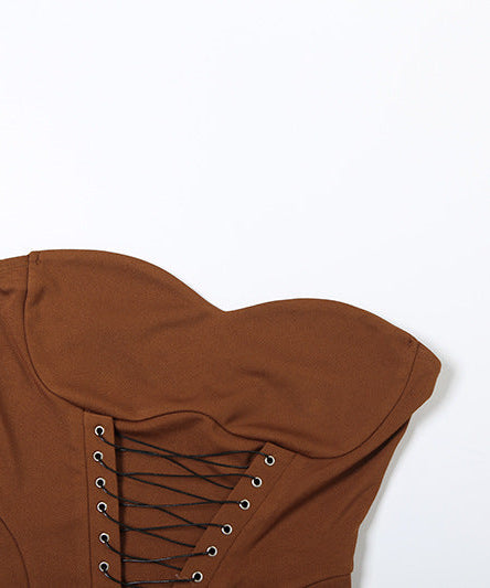 Fall Glam: Black Sweetheart Lace-Up Corset Top - Trendy Strapless Bustier for Nights Out