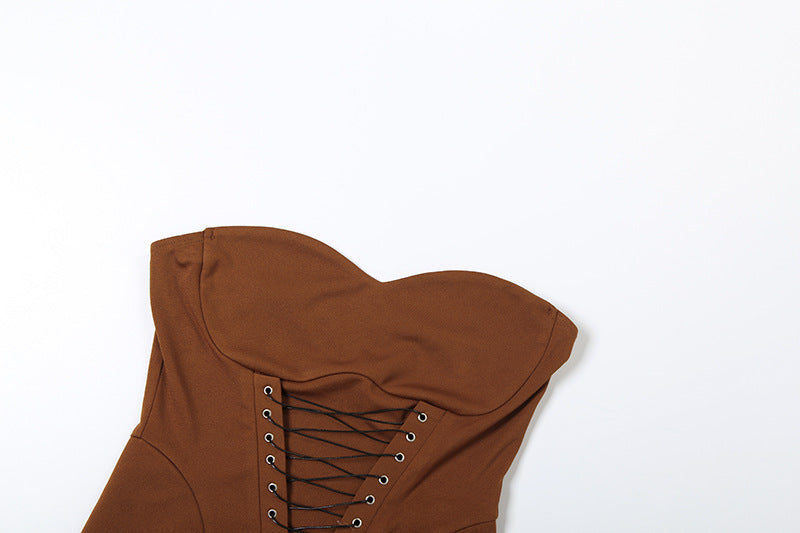 Fall Glam: Black Sweetheart Lace-Up Corset Top - Trendy Strapless Bustier for Nights Out