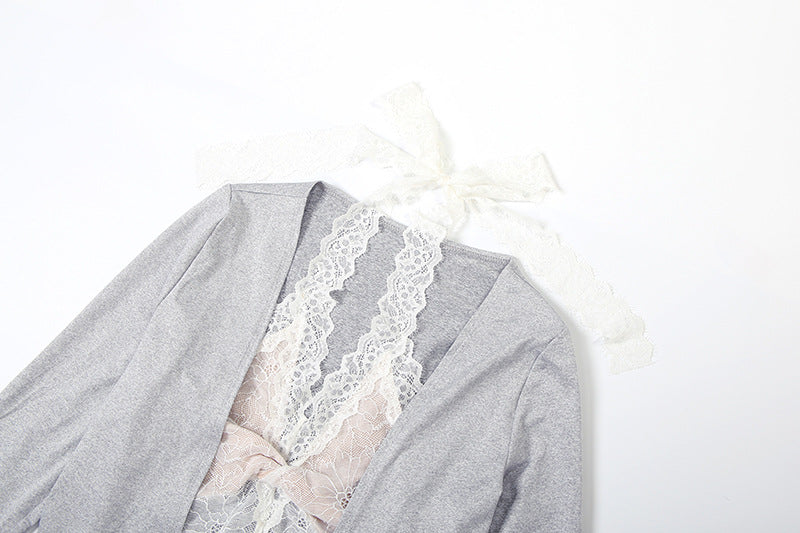 Effortless Fall Style: Chic Lace Halter & Tie-Front Shrug 2-Piece Top