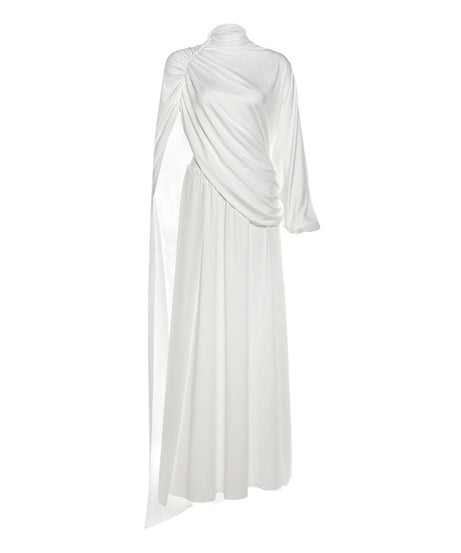 Ethereal Elegance: White Draped High Neck Maxi Skirt Set - Perfect for Fall Galas & Holiday Soirées