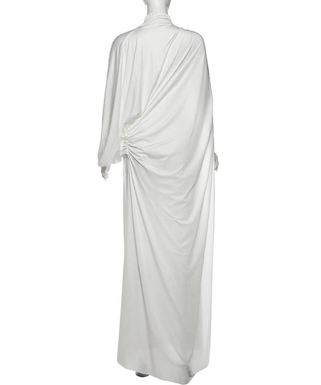 Ethereal Elegance: White Draped High Neck Maxi Skirt Set - Perfect for Fall Galas & Holiday Soirées