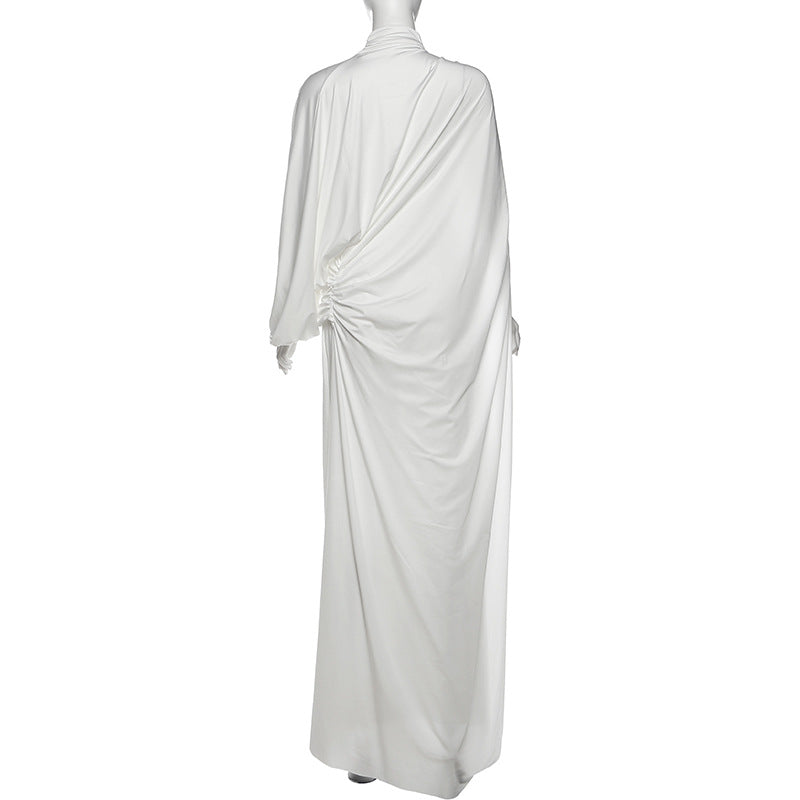 Ethereal Elegance: White Draped High Neck Maxi Skirt Set - Perfect for Fall Galas & Holiday Soirées