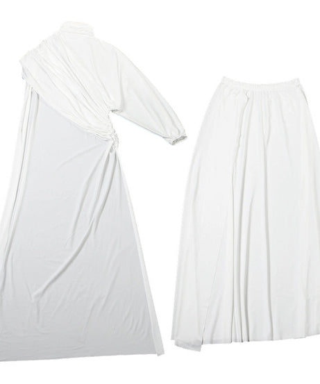 Ethereal Elegance: White Draped High Neck Maxi Skirt Set - Perfect for Fall Galas & Holiday Soirées